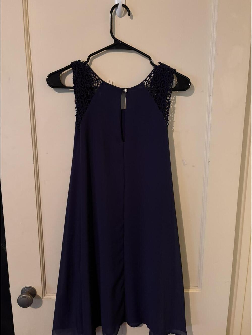 Navy Blue Sleeveless Dress with Crochet Detail